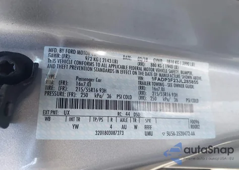 2018 Ford Focus Se из США, поврежденный, VIN 1FADP3F23JL285855